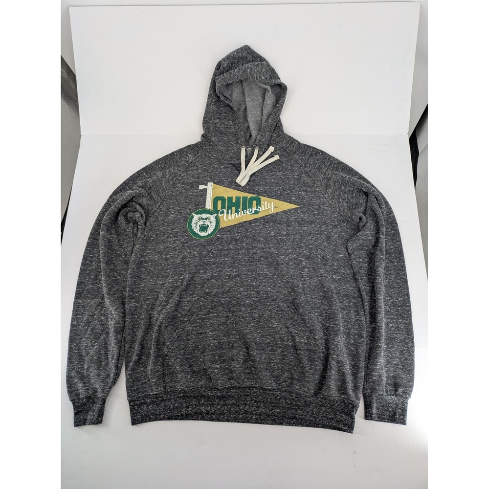 Jerzees Ohio University Hoodie Men Large Gray Bobcats Pennant Graphic Sweatshirt